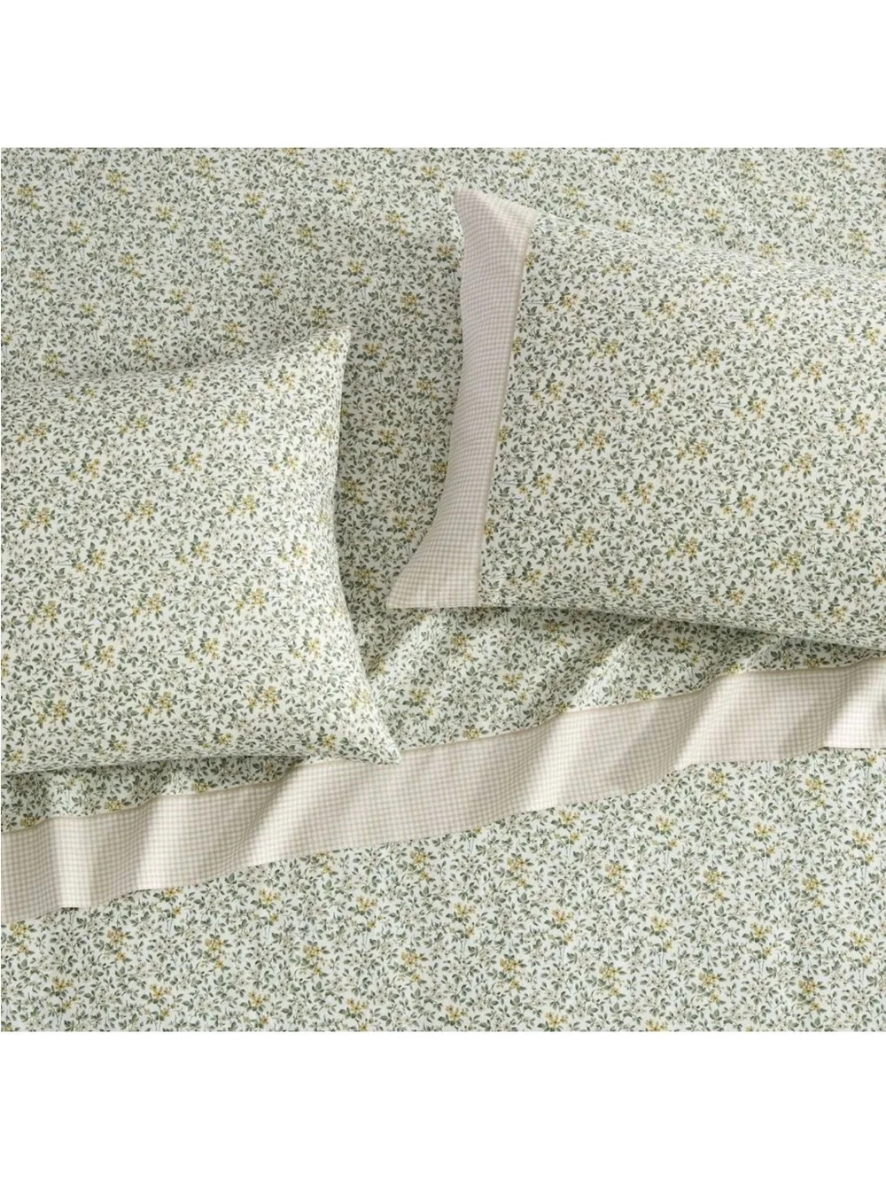 Laura Ashley Tierney Queen Sheet Set NWT Maize Green Floral 100% Cotton Percale